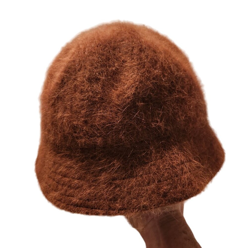Vintage Bijoux Terner Angora/Nylon Blend Fuzzy Brown Bucket Hat Y2K